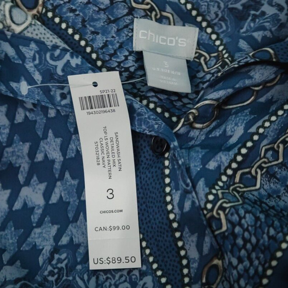 Chico's 3 Size XL Chain Link Houndstooth Collared Button Long Sleeve Modal Top - Picture 4 of 6